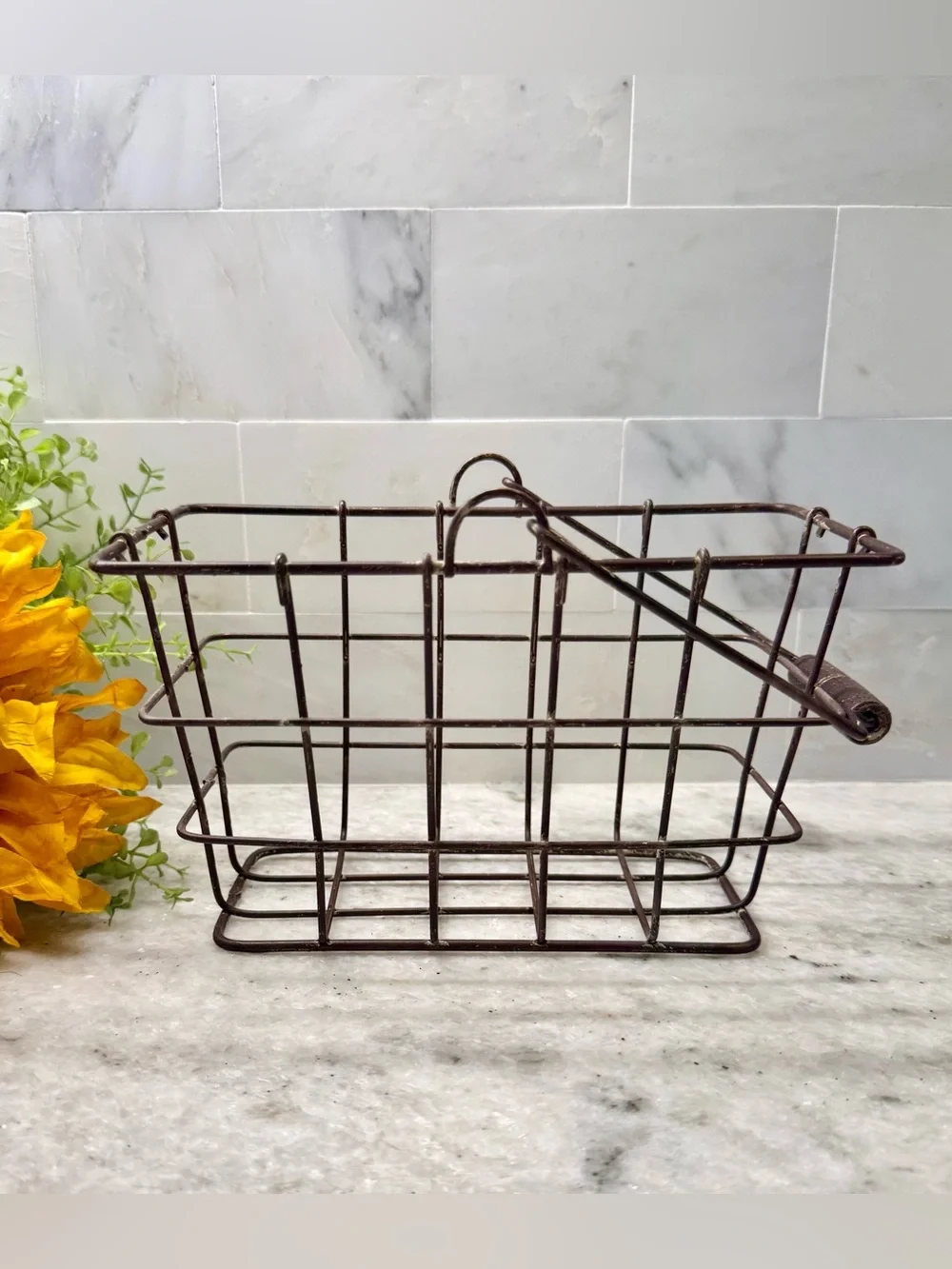 New Rustic Distressed Brown Metal Basket Organizer Holder Decor 8” x 5” x 4.75”